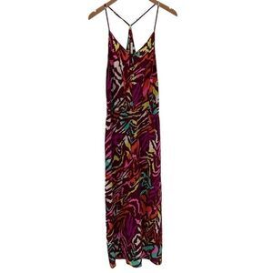 Amanda Uprichard 100% Silk Sleeveless Maxi Dress Animal‎ Print Large Multi Color